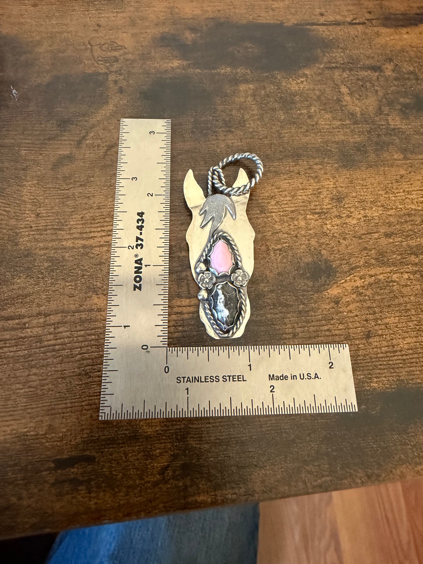 Pink Conch and White Buffalo Horse Head Pendant