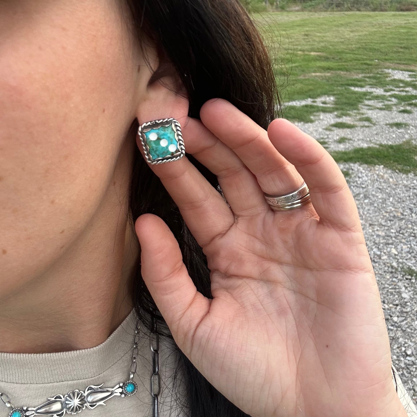 Rolling Sevens Dice Stud Earring