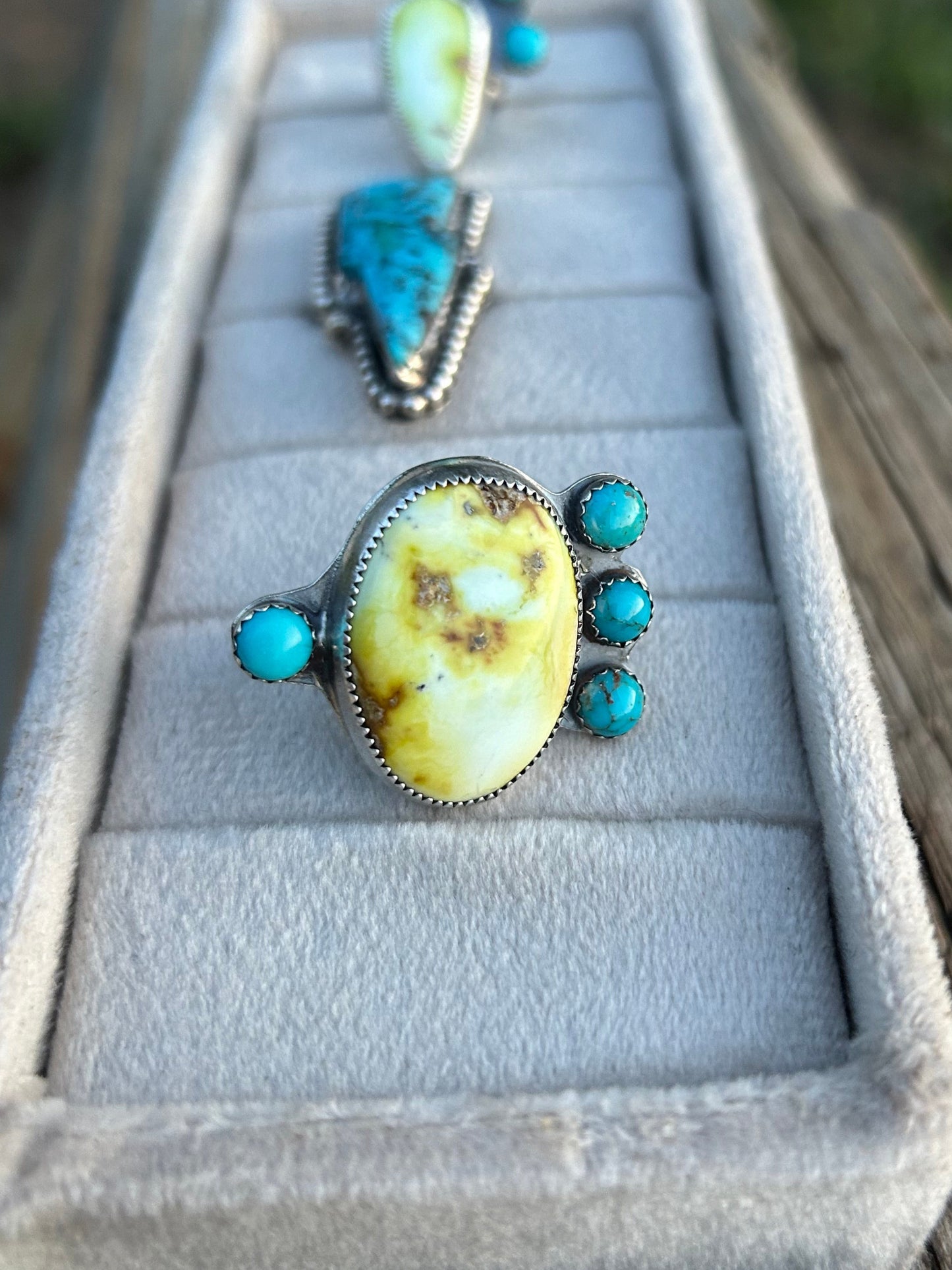 Palomino and 4 Sonoran stone Turquoise Ring.