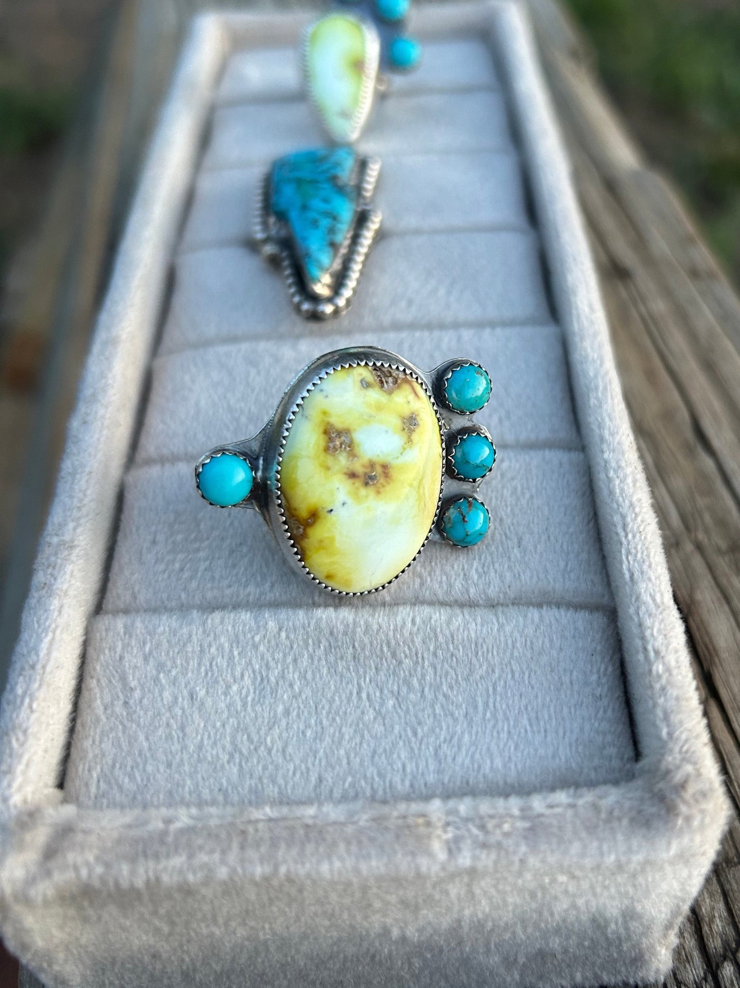 Palomino and 4 Sonoran stone Turquoise Ring.