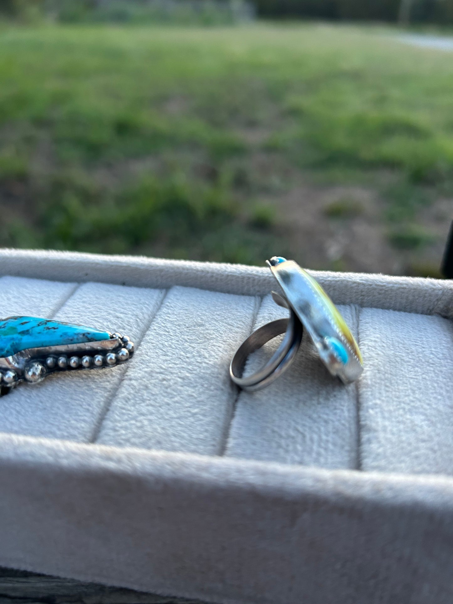 Palomino and 4 Sonoran stone Turquoise Ring.