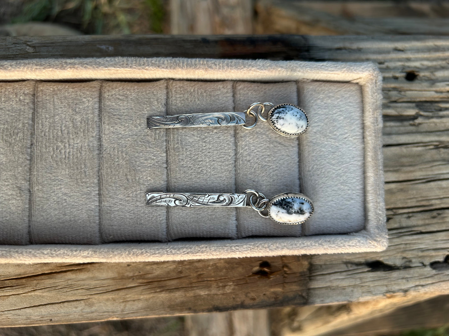 Engraved White buffalo Stud Earrings