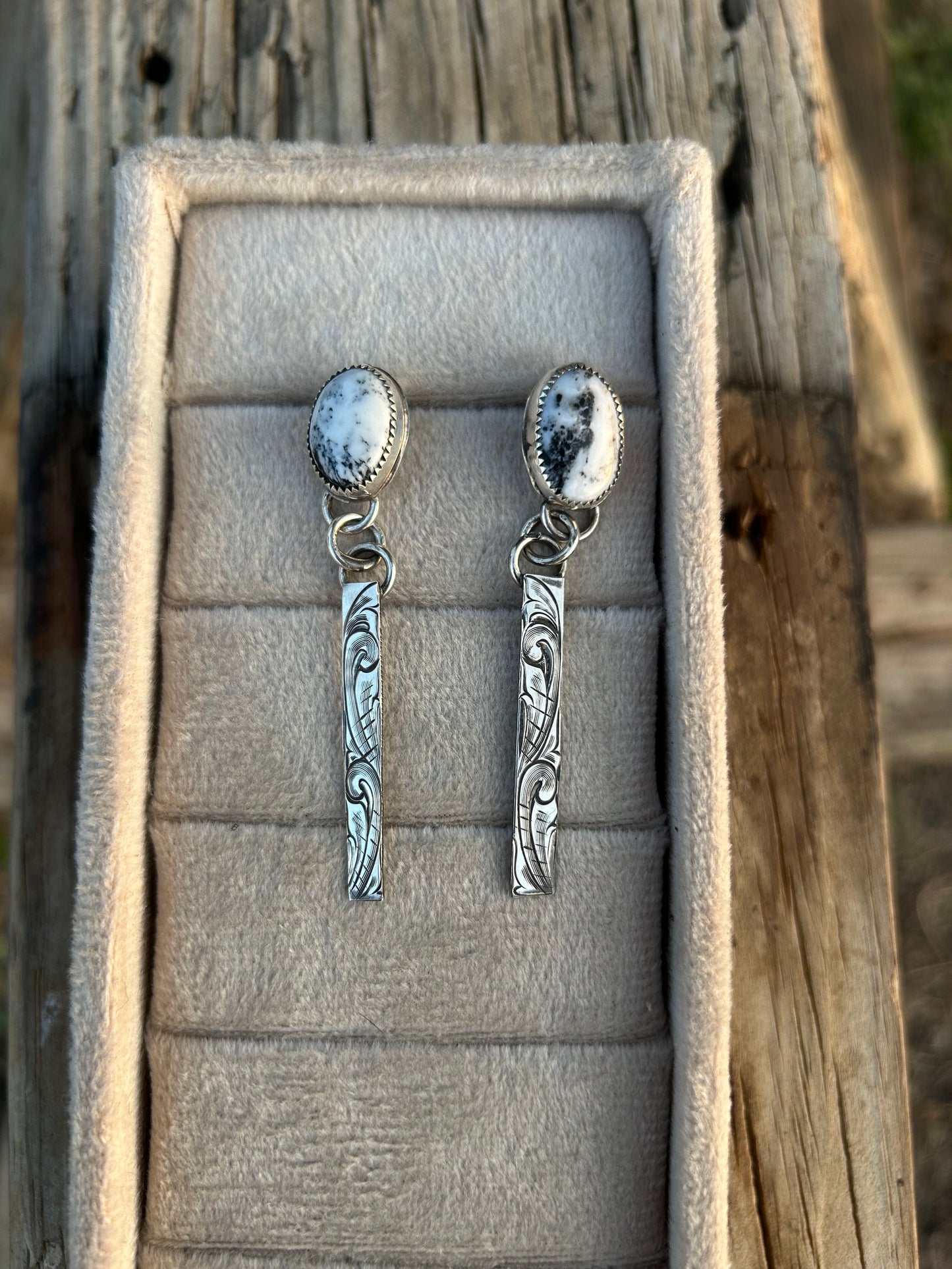 Engraved White buffalo Stud Earrings