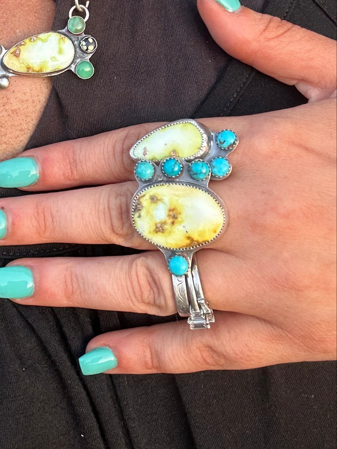 Palomino and 4 Sonoran stone Turquoise Ring.