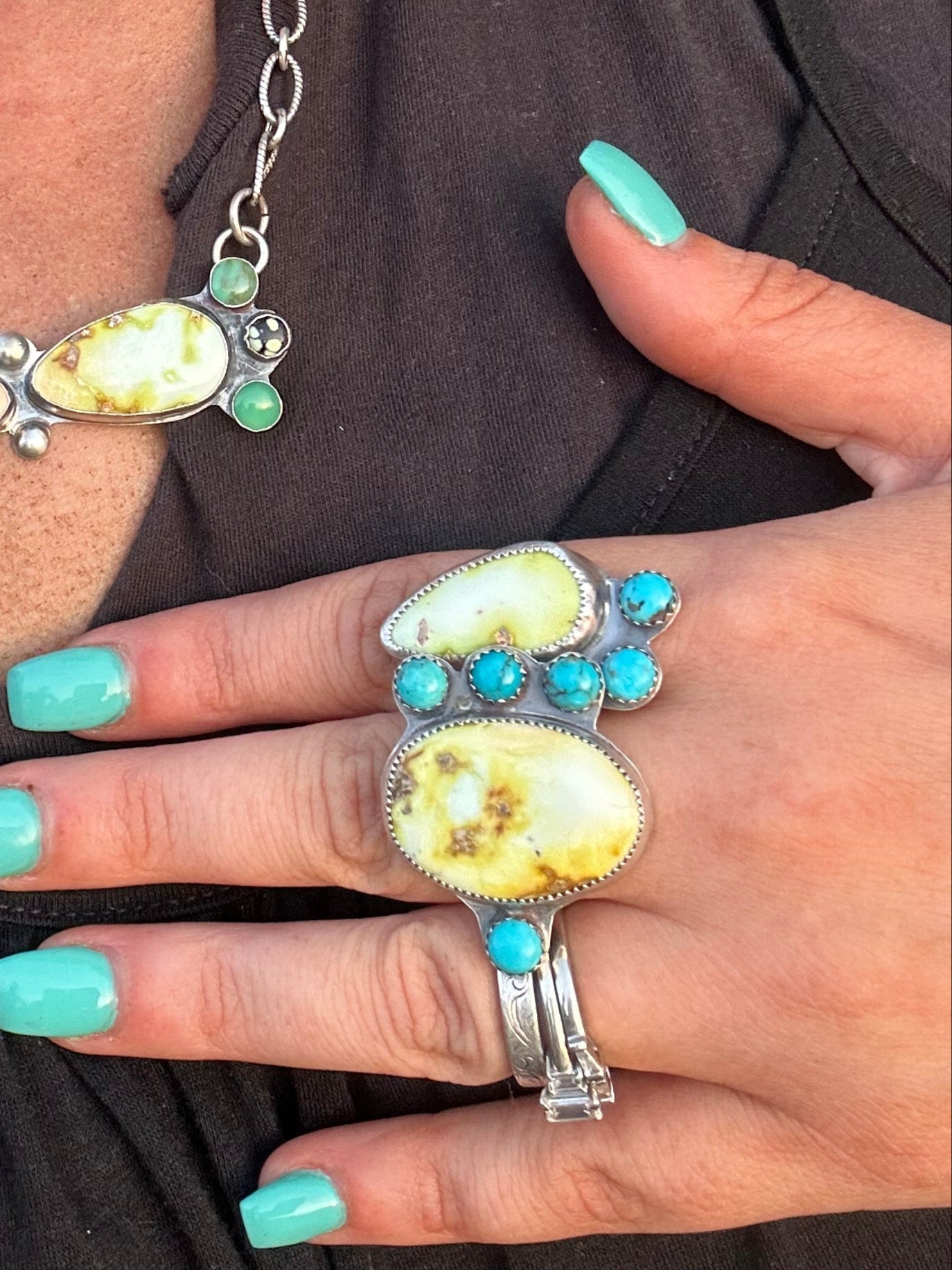 Palomino and 3 Sonoran stone Turquoise ring