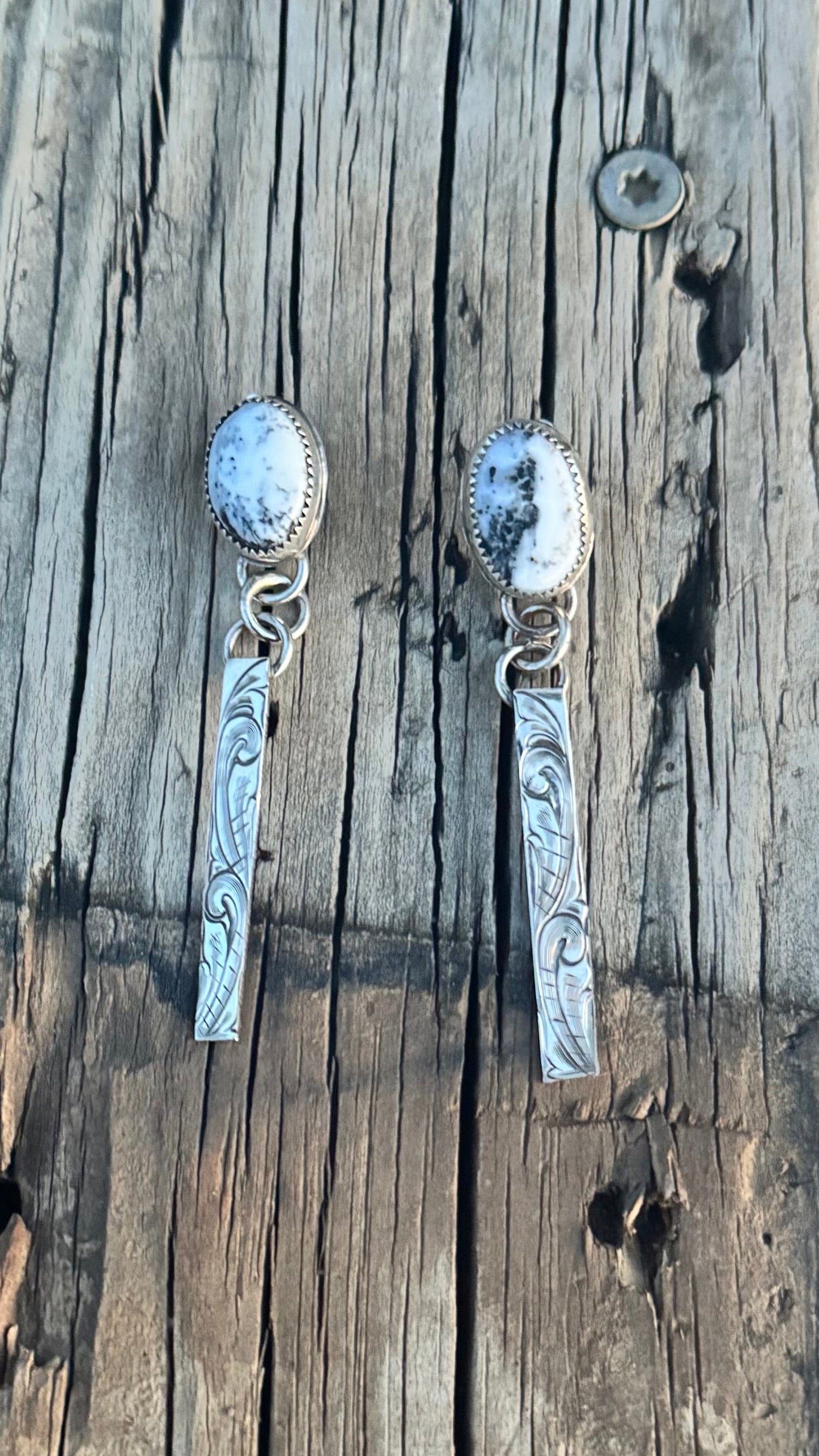 Engraved White buffalo Stud Earrings