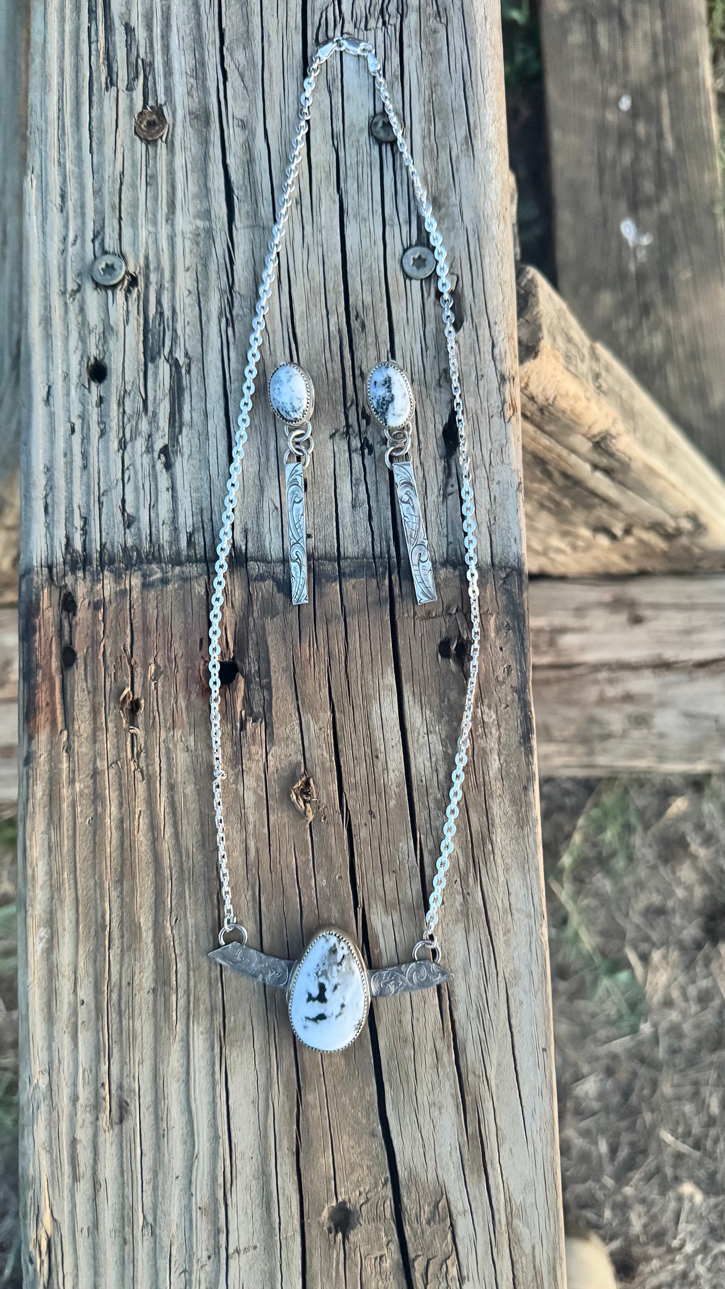 Engraved White Buffalo Pendant and Chain.