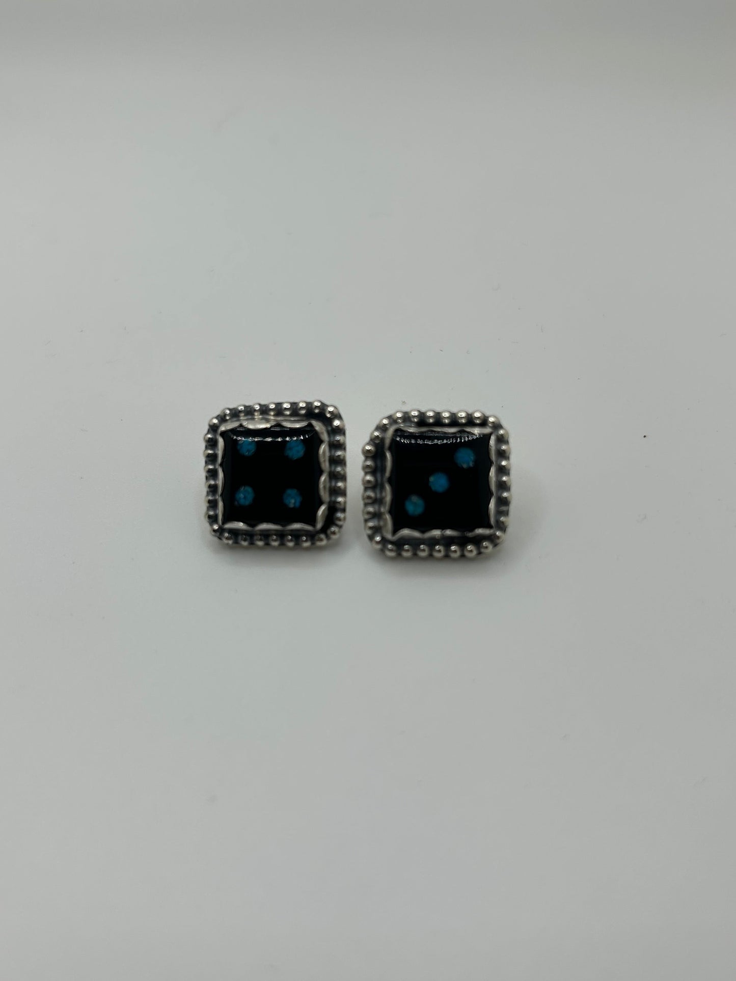 Jet Dice Studs with Turquoise dots