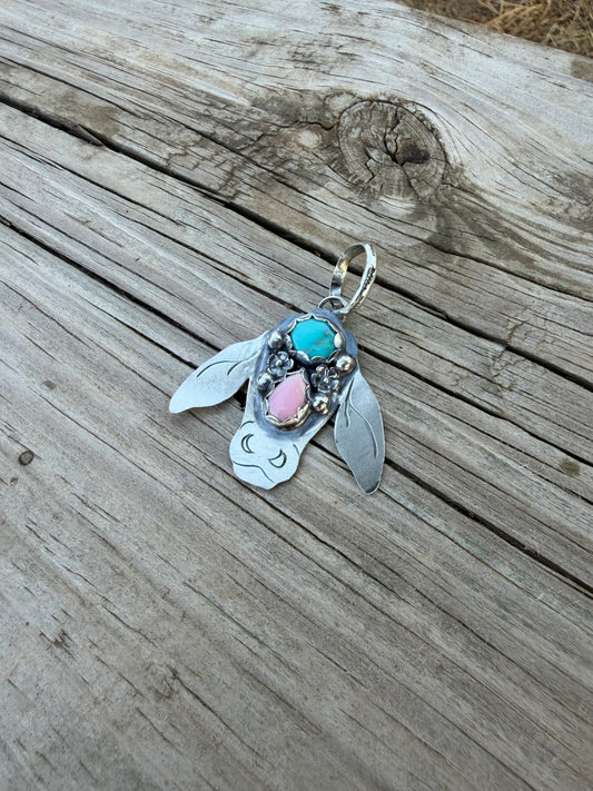 Pink Conch and Kingman Brahmer cow pendant