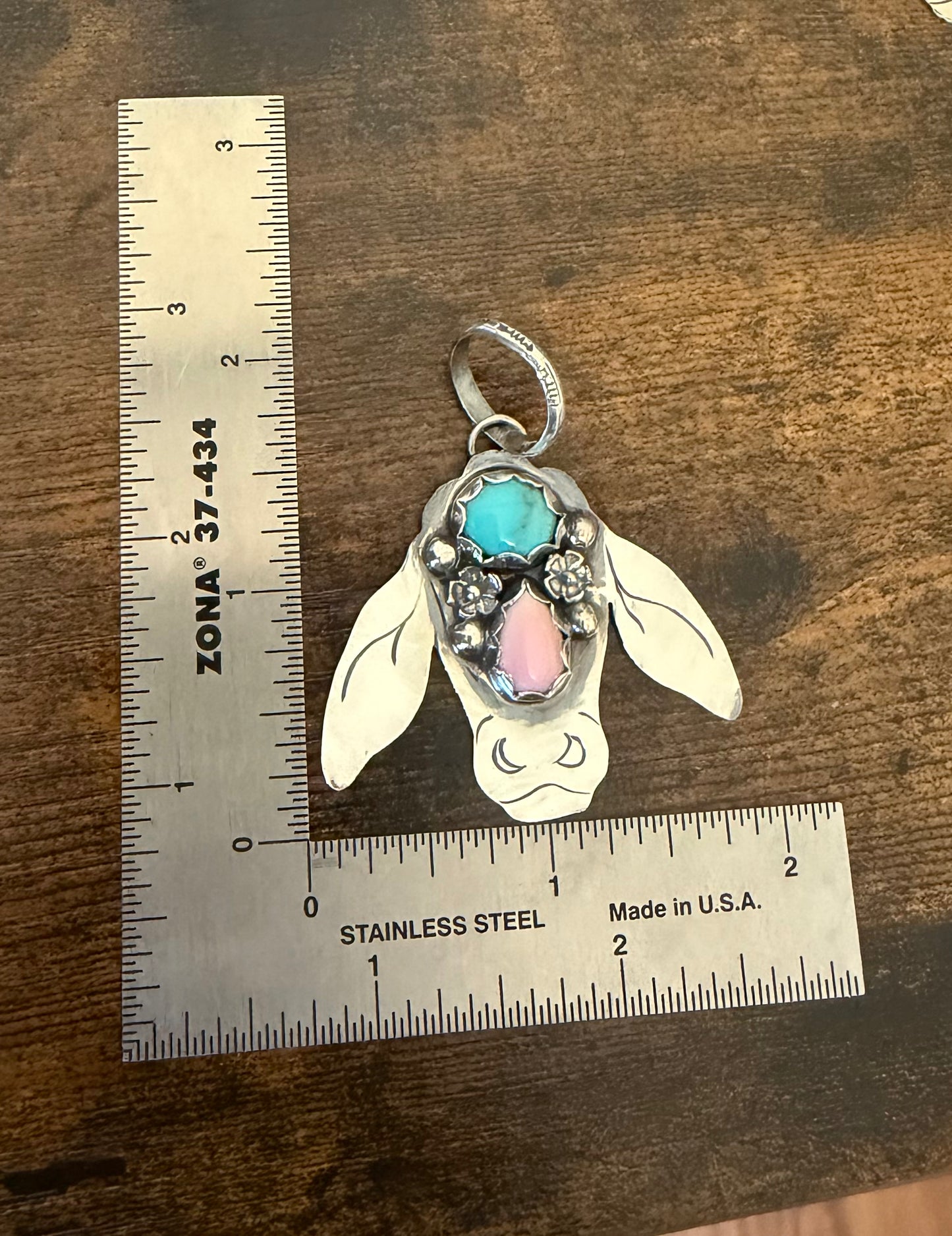 Pink Conch and Kingman Brahmer cow pendant